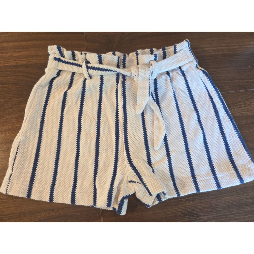 Zara Kids Blue White Striped Knit Shorts Tie Waist Size 13-14 CM 164 Nautical